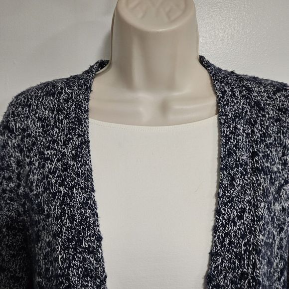 LL Bean Size M Navy Open Front Cotton Ragg Chunky Knit Cardigan Sweater 503637 - Picture 2 of 8